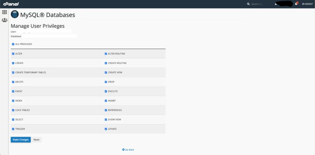 CPanel MySQL Databases